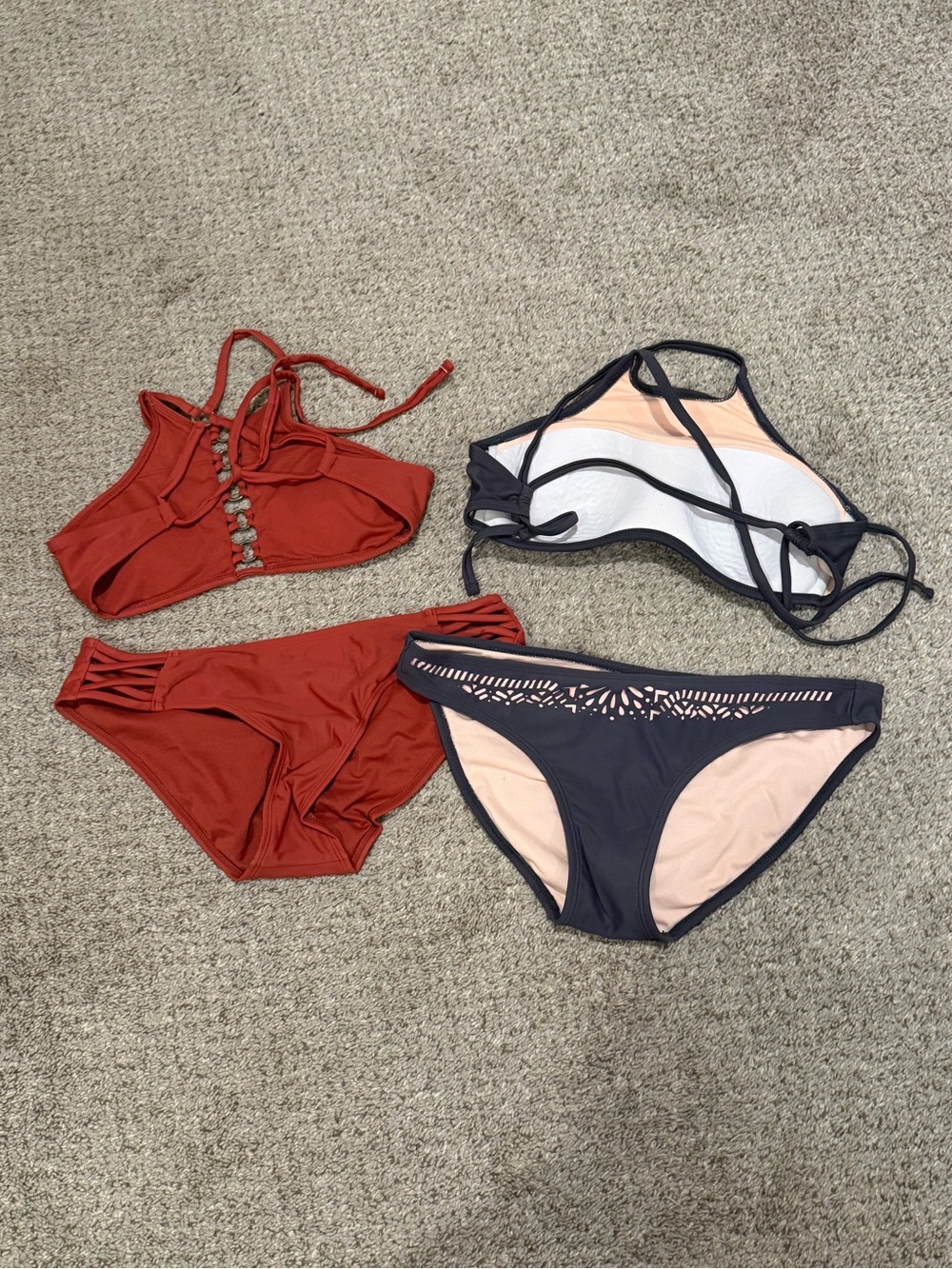 Two-Piece Bikini Set - Red and Gray Crop Tops with Matching Bottoms - Picture 4 of 4